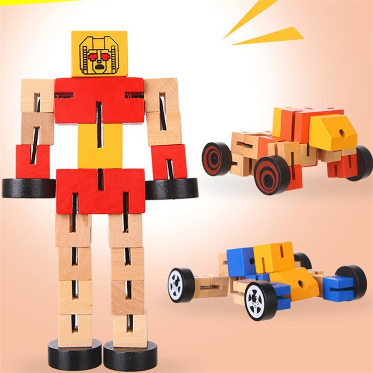 Super Cool Cars Transformation Wooden Robots Action Figure Toy-3