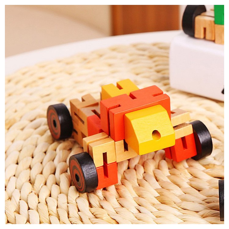 Super Cool Cars Transformation Wooden Robots Action Figure Toy-4