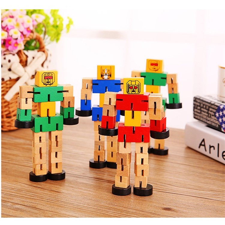 Super Cool Cars Transformation Wooden Robots Action Figure Toy-5