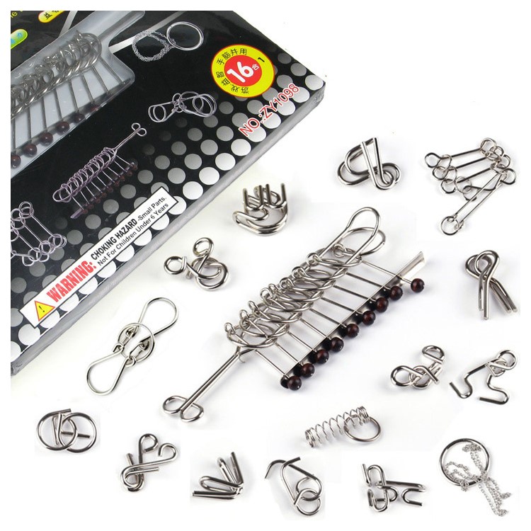 16pcs/set Chinese Classical Puzzle Toys Nine Interlinks Magic Metal Puzzle Set Educational Toys-1