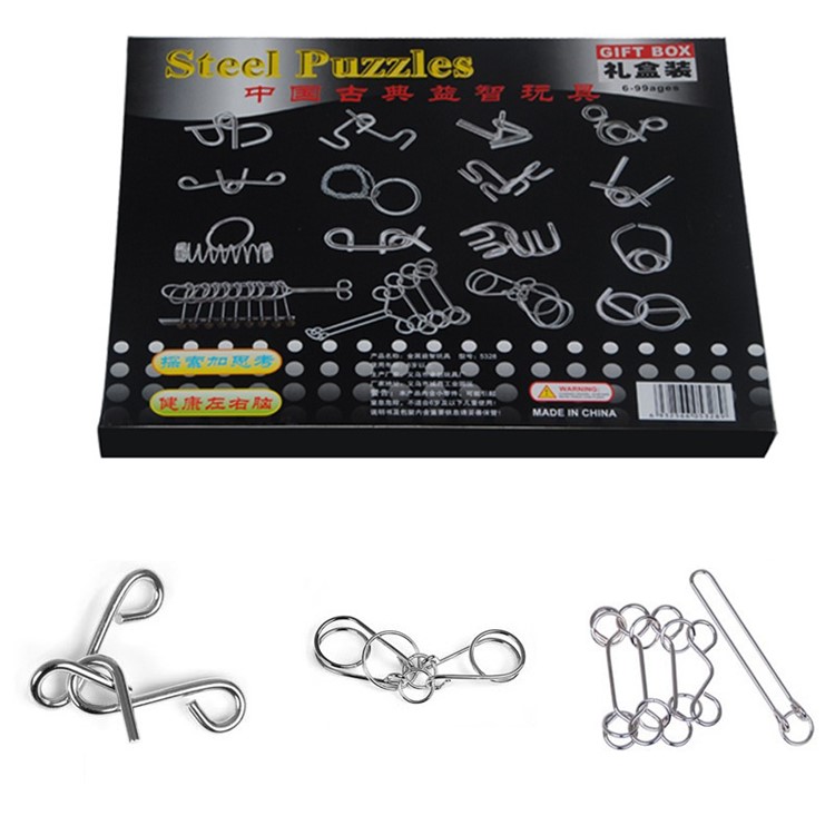 16pcs/set Chinese Classical Puzzle Toys Nine Interlinks Magic Metal Puzzle Set Educational Toys-2