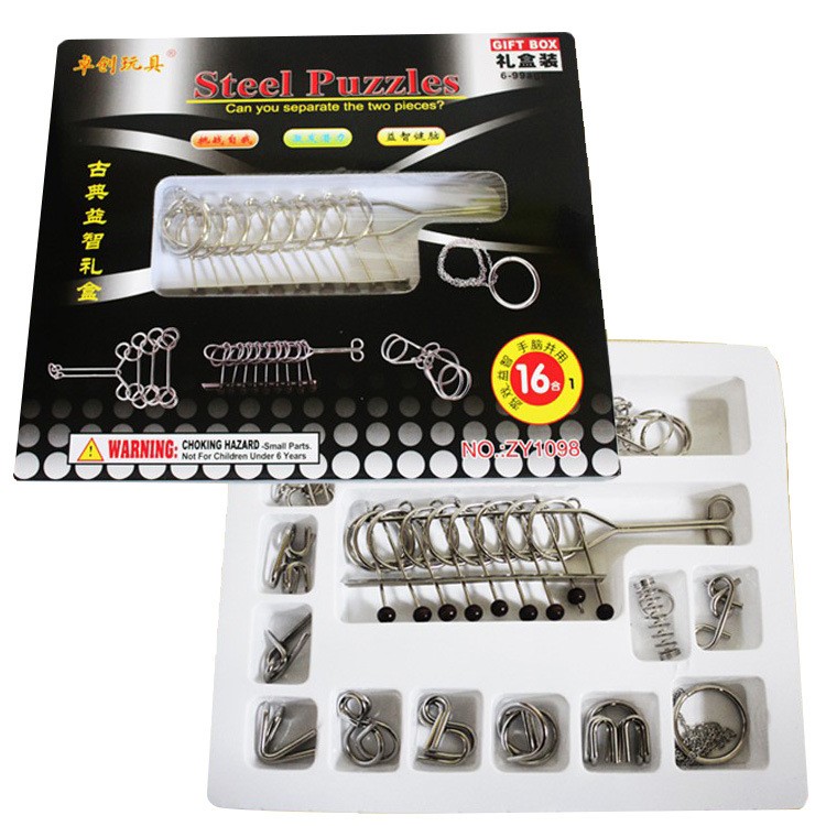 16pcs/set Chinese Classical Puzzle Toys Nine Interlinks Magic Metal Puzzle Set Educational Toys-5