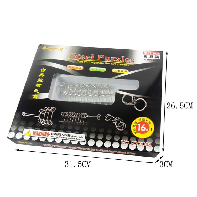16pcs/set Chinese Classical Puzzle Toys Nine Interlinks Magic Metal Puzzle Set Educational Toys-6