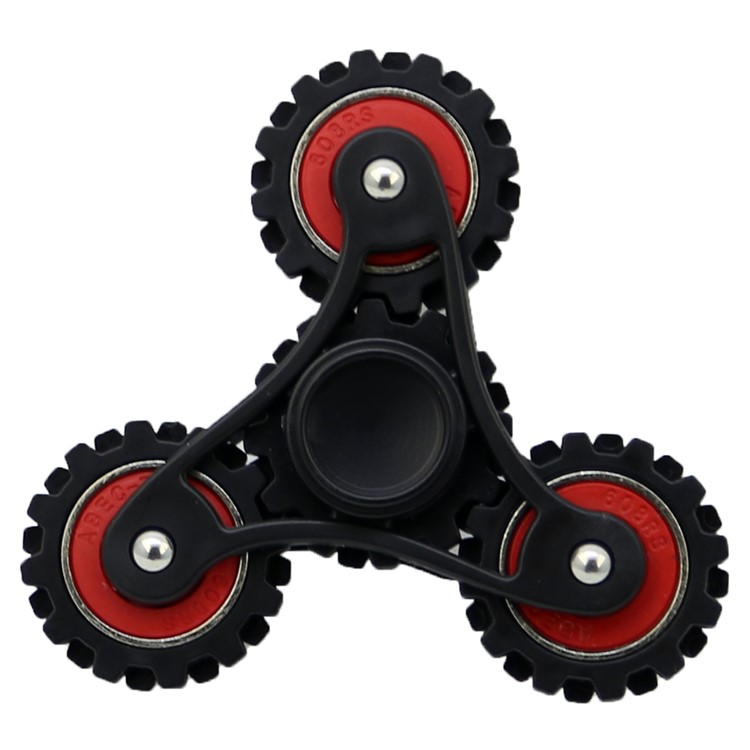 Tri-Gear Fidget Spinner Toy Tri-Spinner Hand Spinners EDC Toy for ADHD Anxiety and Boredom (CE) - Black / Red-2