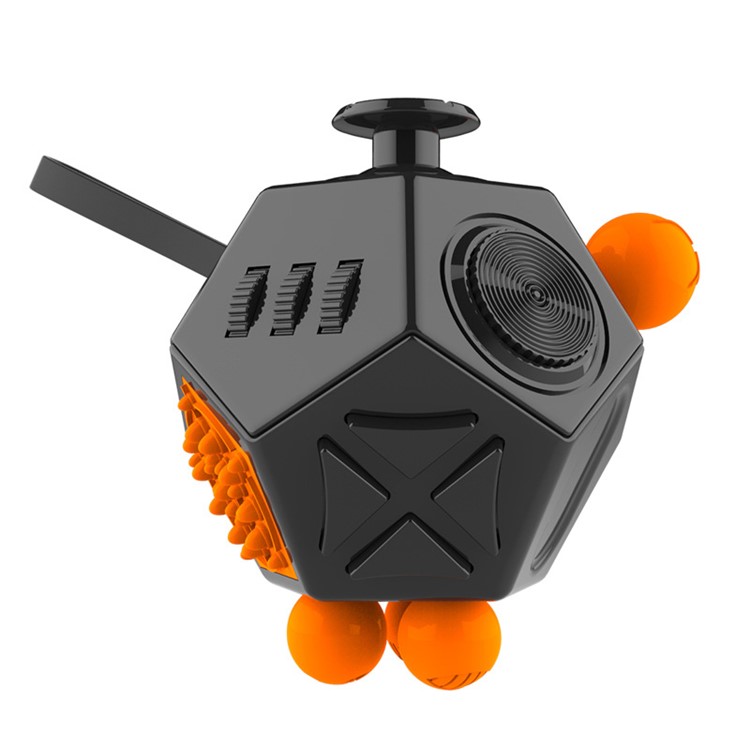 12 Sides Decompression Magic Cube for Fidget, Relieves Anxiety And Stress - Black + Orange-1
