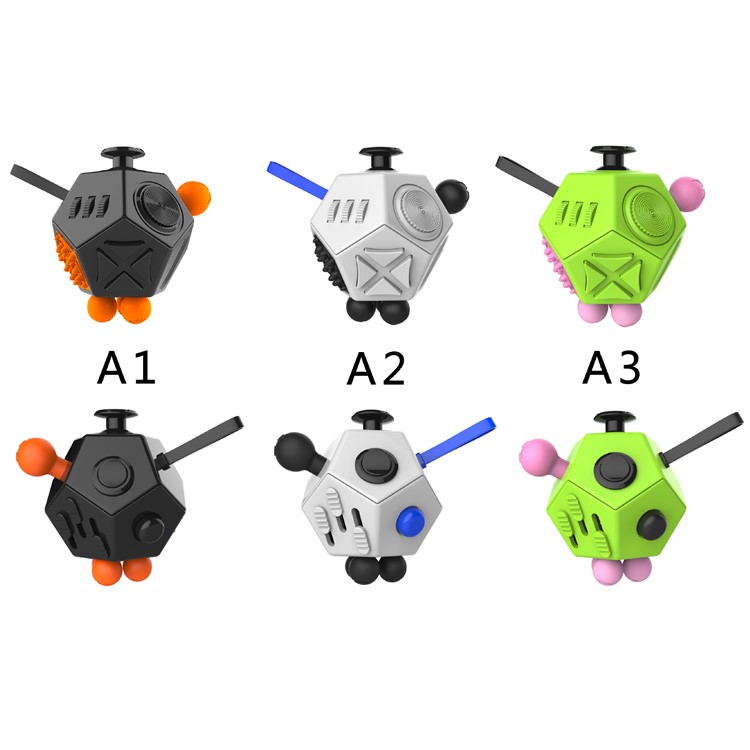 12 Sides Decompression Magic Cube for Fidget, Relieves Anxiety And Stress - Black + Orange-2