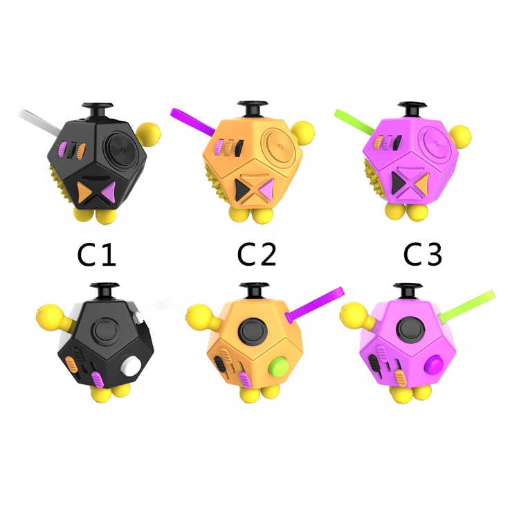 12 Sides Decompression Magic Cube for Fidget, Relieves Anxiety And Stress - Black + Orange-3