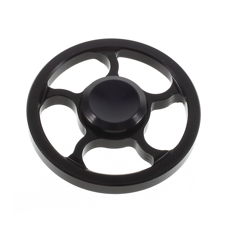 Wheel Pattern Metal Fidget Hand Spinner EDC Focus Toy for Anxiety and Stress Relief ADD ADHD - Black-2