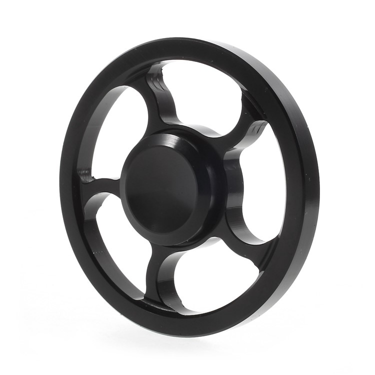 Wheel Pattern Metal Fidget Hand Spinner EDC Focus Toy for Anxiety and Stress Relief ADD ADHD - Black-3