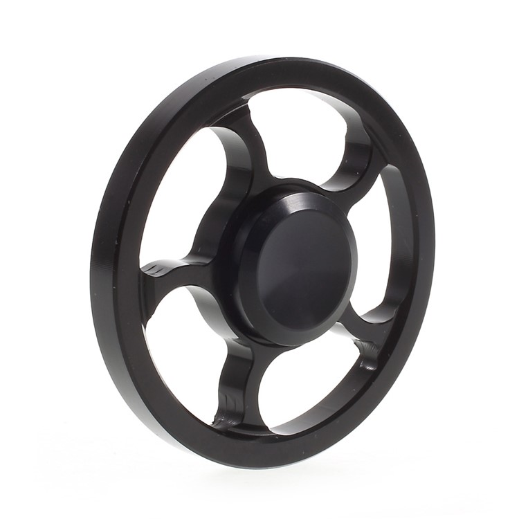 Wheel Pattern Metal Fidget Hand Spinner EDC Focus Toy for Anxiety and Stress Relief ADD ADHD - Black-4