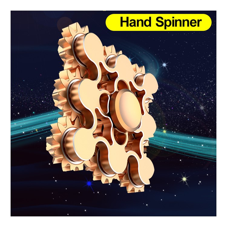 Nine 9 Gears Brass Hands Fidget Spinner EDC Fidget Toy Stress Reducer - Gold-2