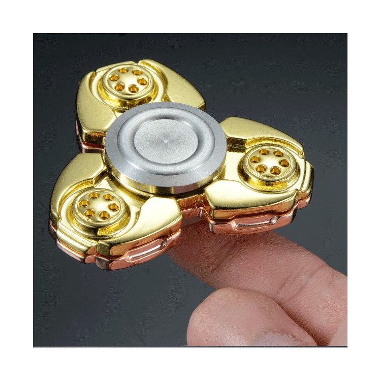 XOSOY Kirsite Tri-Spinner Hand Fidget EDC Focus Toy Stress and Anxiety Relief Toy - Gold Color-2
