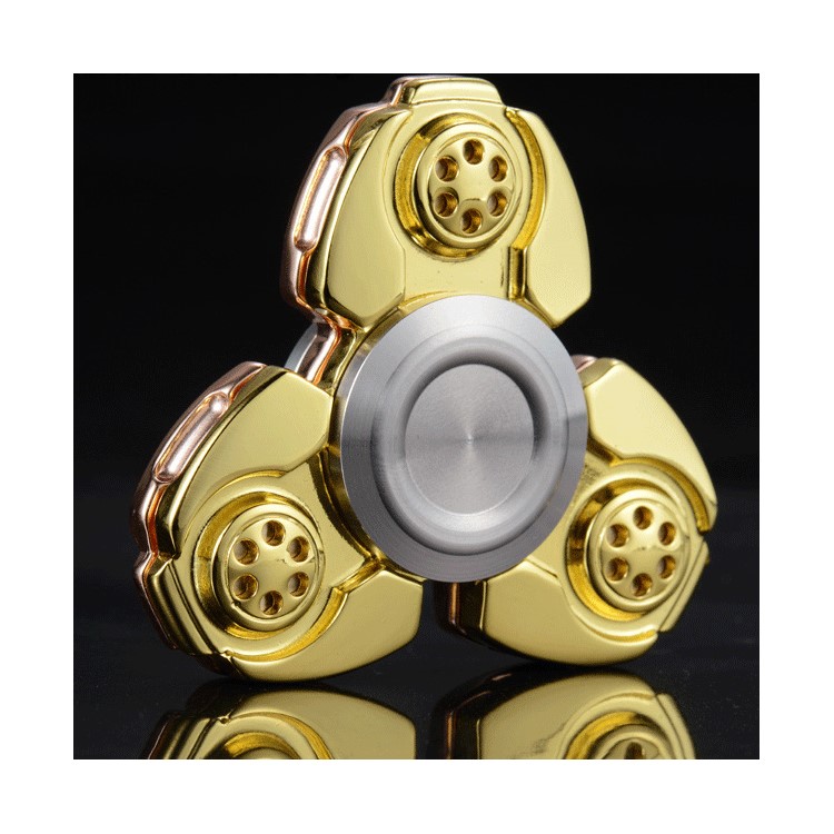 XOSOY Kirsite Tri-Spinner Hand Fidget EDC Focus Toy Stress and Anxiety Relief Toy - Gold Color-3