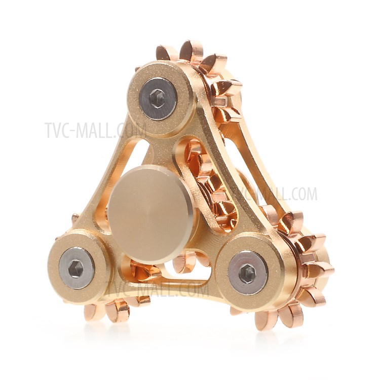 Gear Pattern Metal Tri-Spinner Fidget Hand Spinner EDC Focus Toy - Gold-6