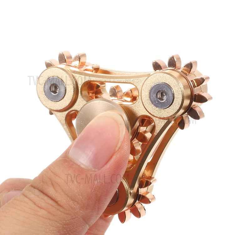 Gear Pattern Metal Tri-Spinner Fidget Hand Spinner EDC Focus Toy - Gold-8