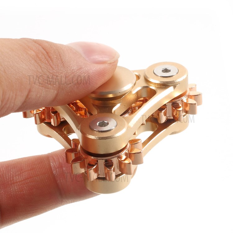 Gear Pattern Metal Tri-Spinner Fidget Hand Spinner EDC Focus Toy - Gold-9