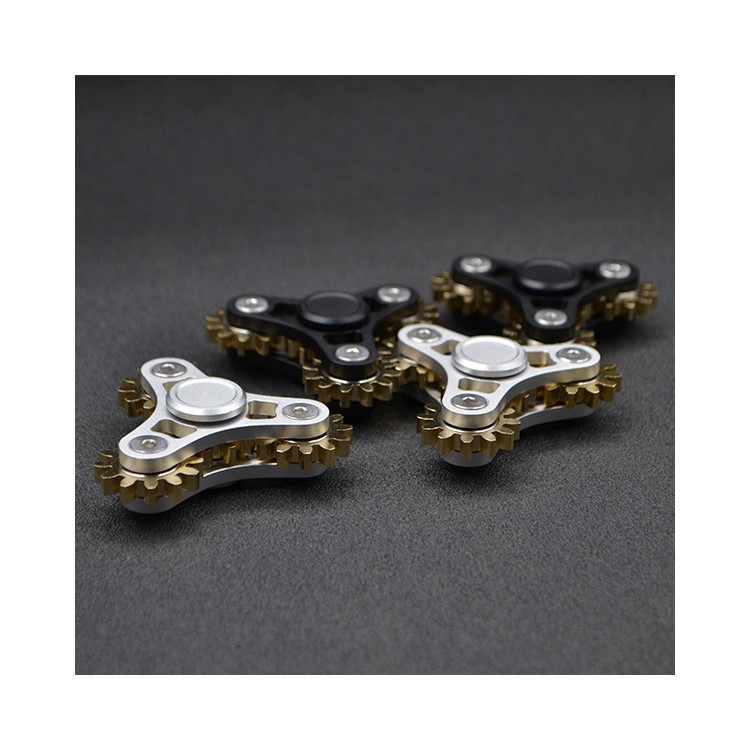 Gear Pattern Metal Tri-Spinner Fidget Hand Spinner EDC Focus Toy - Black-6