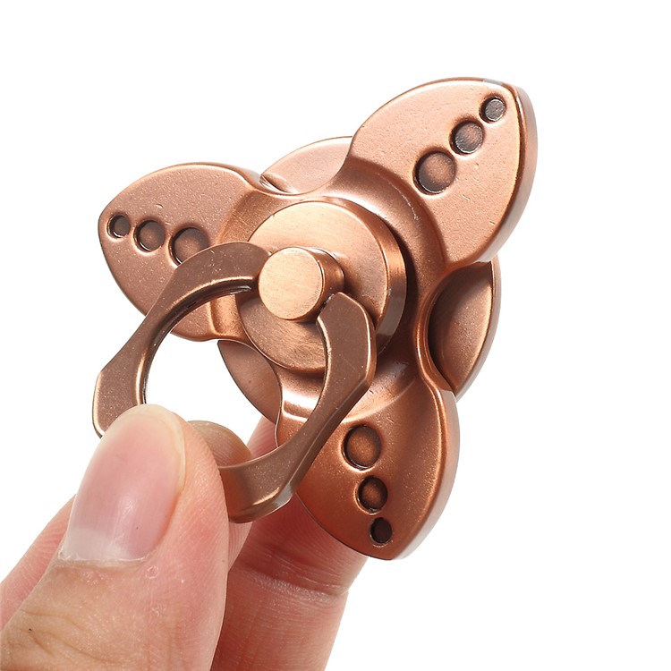 Metal Finger Ring Grip Stand with Tri-Spinner Fidget Function for Cellphone Tablet - Rose Gold-11