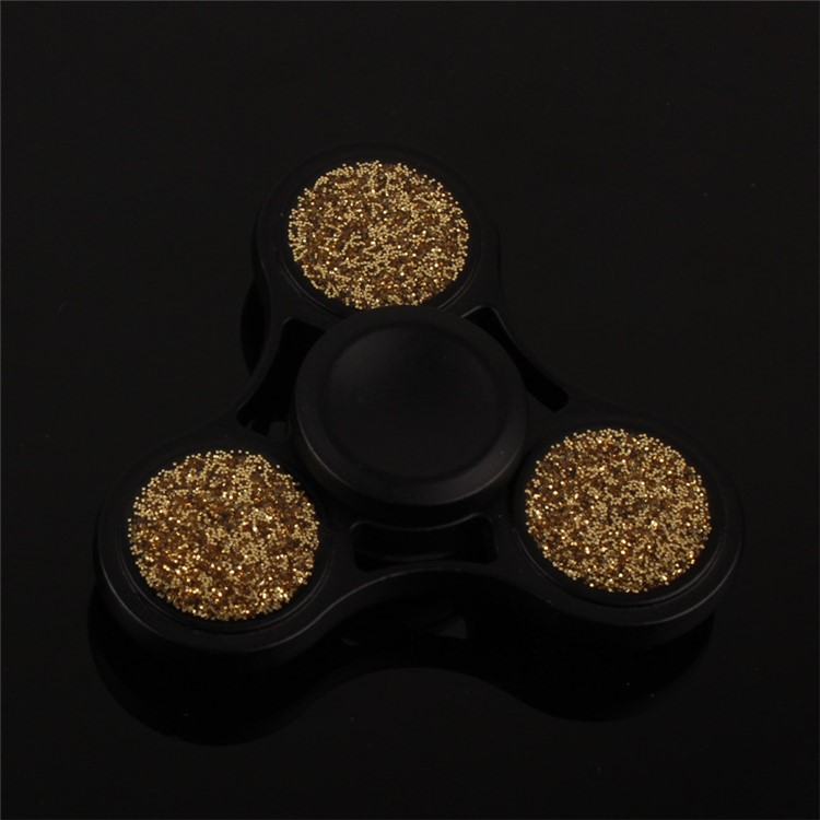 Shimmering Powder Tri-Spinner Fidget Stress and Anxiety Relief Toy - Black / Gold-1