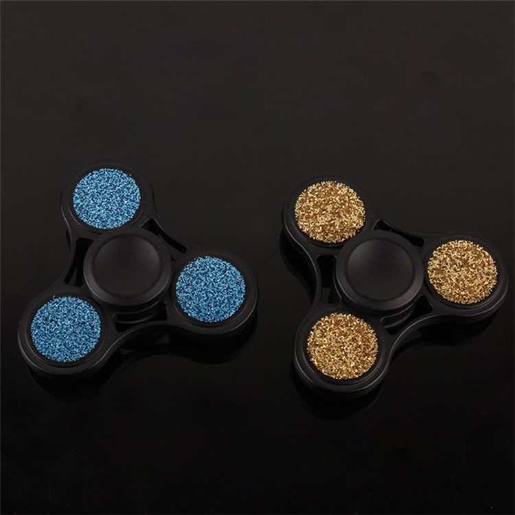 Shimmering Powder Tri-Spinner Fidget Stress and Anxiety Relief Toy - Black / Gold-2