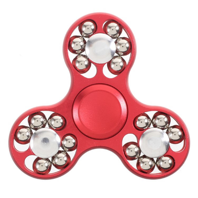 18 Balls Tri-Spinner Fidget Metal Spinner Finger Hand Toy Relieves ADHD Anxiety Autism Boredom - Red-1