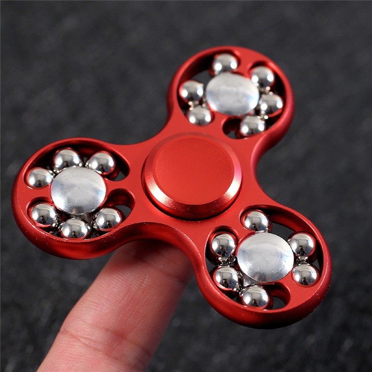 18 Balls Tri-Spinner Fidget Metal Spinner Finger Hand Toy Relieves ADHD Anxiety Autism Boredom - Red-10