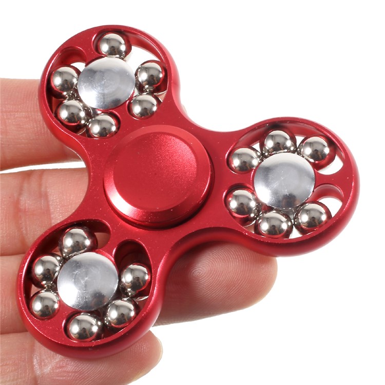 18 Balls Tri-Spinner Fidget Metal Spinner Finger Hand Toy Relieves ADHD Anxiety Autism Boredom - Red-5