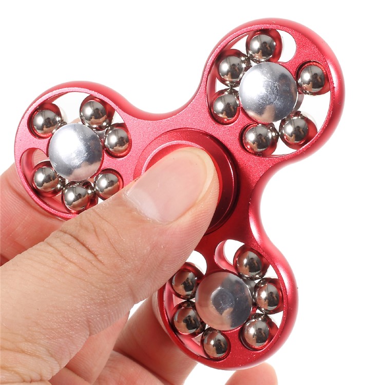 18 Balls Tri-Spinner Fidget Metal Spinner Finger Hand Toy Relieves ADHD Anxiety Autism Boredom - Red-6