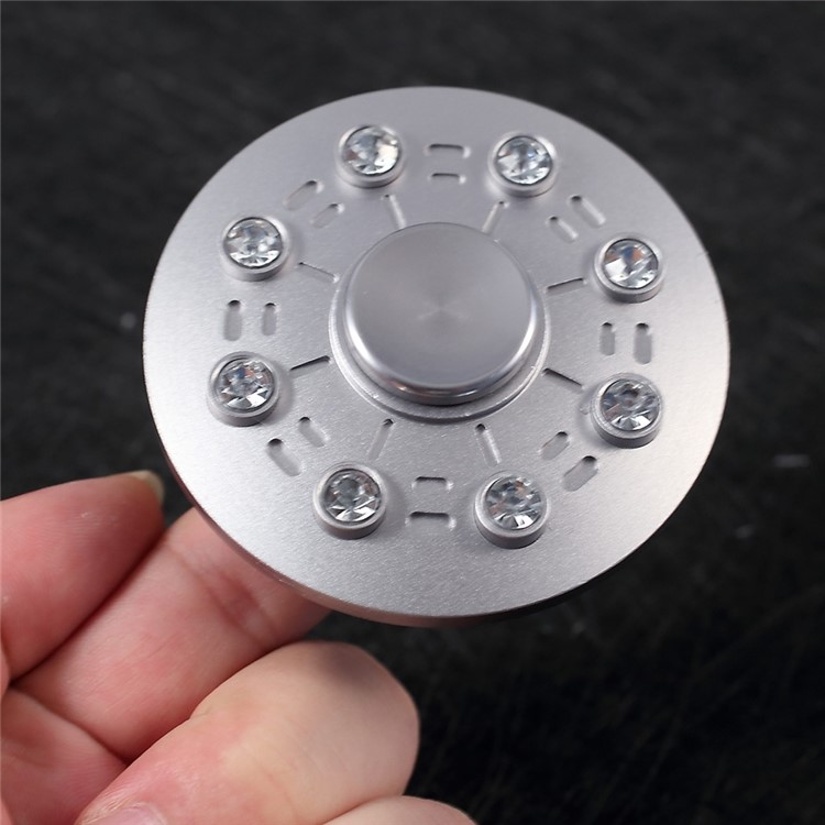 Inlaid 16 Diamonds Round Spinner Fidget Toy Metal Finger Spinner EDC Toy for Kids and Adults - Silver-2