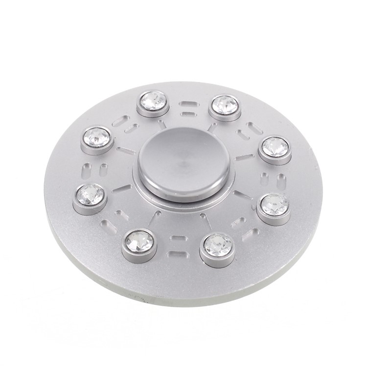 Inlaid 16 Diamonds Round Spinner Fidget Toy Metal Finger Spinner EDC Toy for Kids and Adults - Silver-5