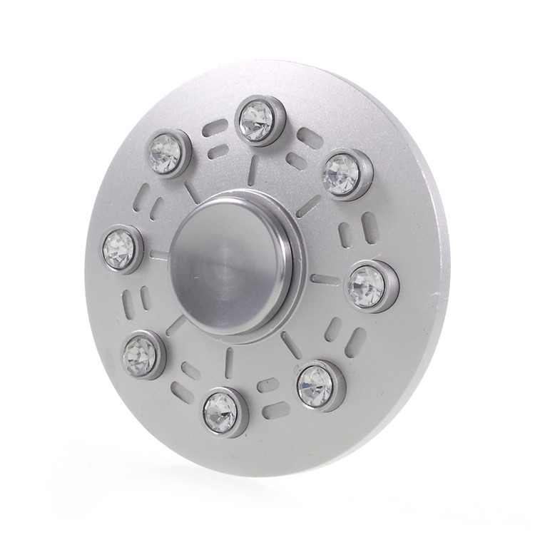 Inlaid 16 Diamonds Round Spinner Fidget Toy Metal Finger Spinner EDC Toy for Kids and Adults - Silver-6