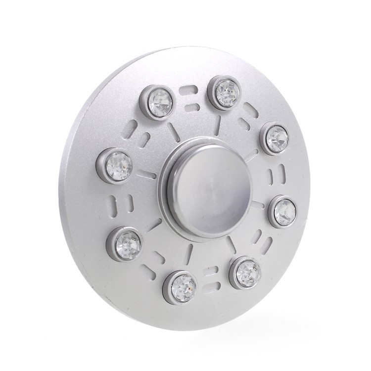 Inlaid 16 Diamonds Round Spinner Fidget Toy Metal Finger Spinner EDC Toy for Kids and Adults - Silver-8
