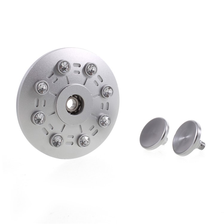 Inlaid 16 Diamonds Round Spinner Fidget Toy Metal Finger Spinner EDC Toy for Kids and Adults - Silver-9