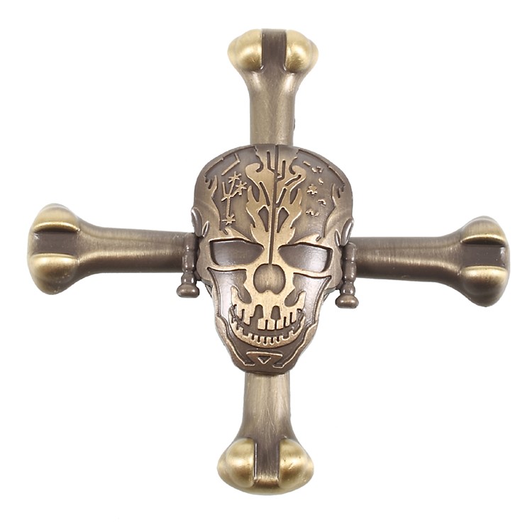 Skull Pattern Quadrangle Hand Finger Spinner Fidget Spinner Relieve Anxiety - Gold-1
