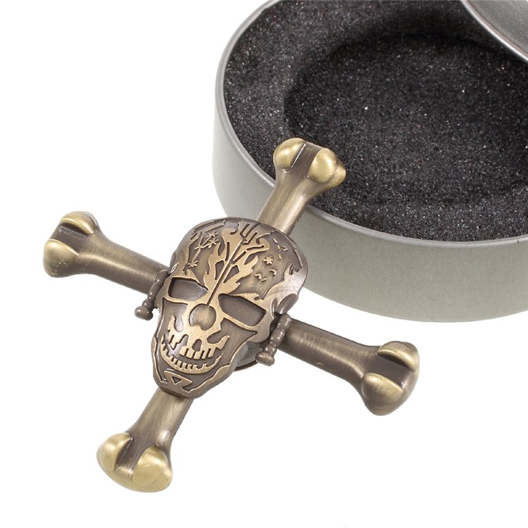 Skull Pattern Quadrangle Hand Finger Spinner Fidget Spinner Relieve Anxiety - Gold-10