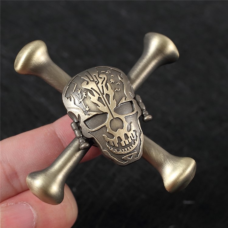 Skull Pattern Quadrangle Hand Finger Spinner Fidget Spinner Relieve Anxiety - Gold-7