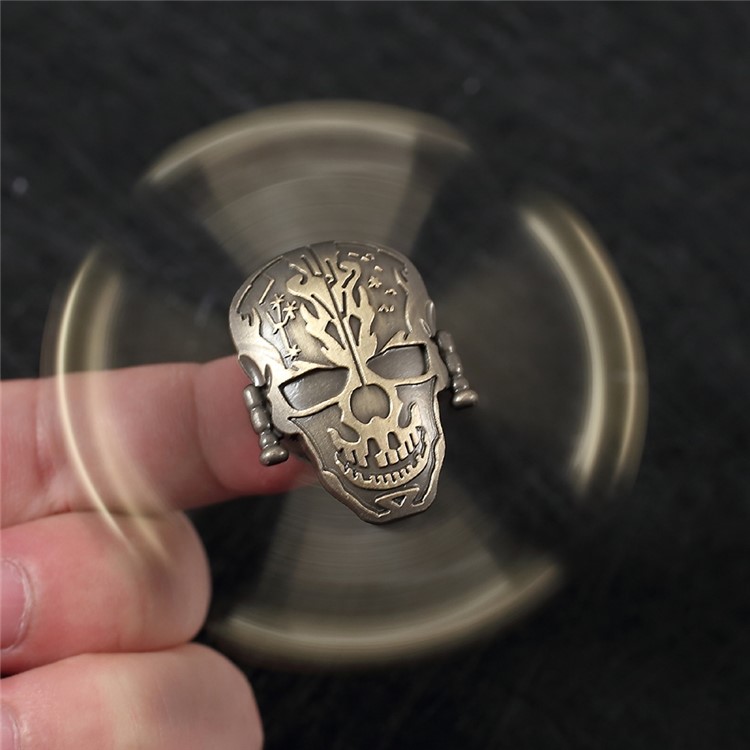Skull Pattern Quadrangle Hand Finger Spinner Fidget Spinner Relieve Anxiety - Gold-9