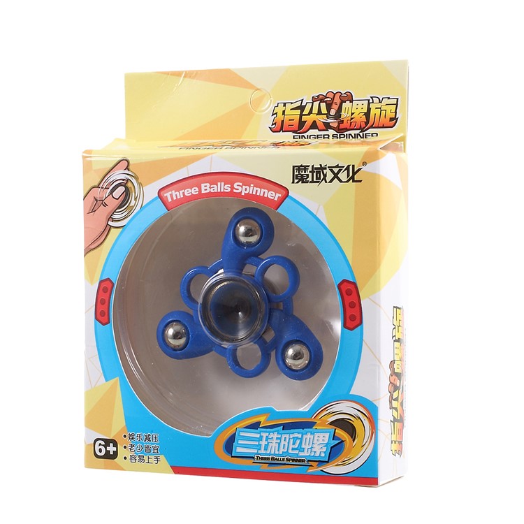 3 Metal Balls Decor Tri-spinner Fidget Hand Spinner Anti Anxiety EDC Toy for Autism ADHD - Blue-8