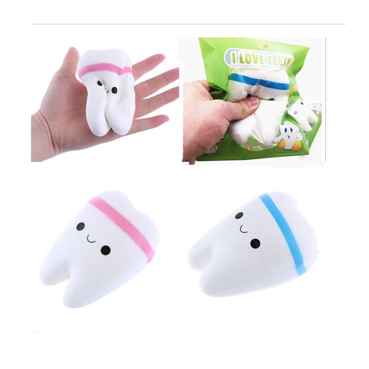 Cute PU Stress Relief Tooth Shape Spingback Pressure Reduced Toy - Blue-3