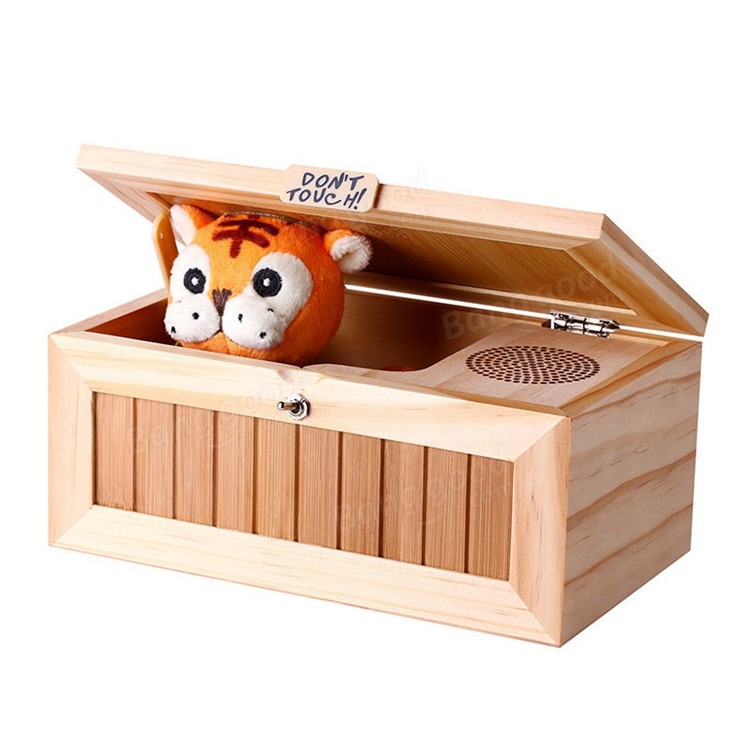 Creative No toque la caja inútil Caja de madera única Cute Tiger Sorpresas más divertido juguete-4