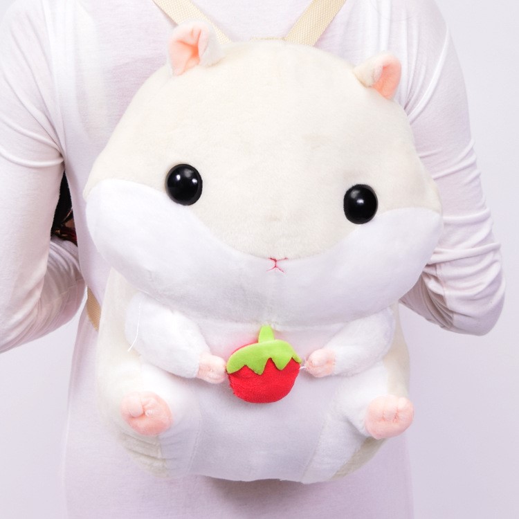 Cute Animal Plush Stuffed Hamsters Doll Casual Shoulder Bags Backpack - Beige-1