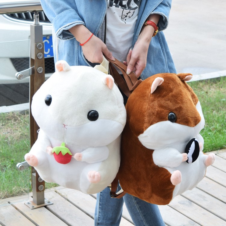 Cute Animal Plush Stuffed Hamsters Doll Casual Shoulder Bags Backpack - Beige-2