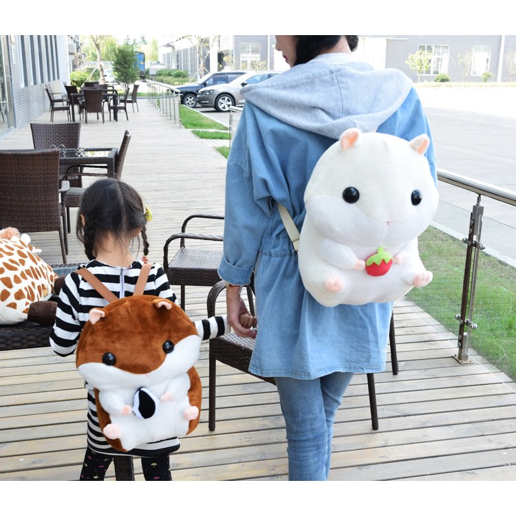 Cute Animal Plush Stuffed Hamsters Doll Casual Shoulder Bags Backpack - Beige-3