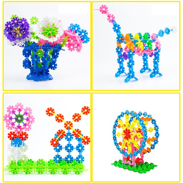 Kids Toy 400 Pcs 12 Vibrant Colors Snowflakes Connect Interlocking Plastic Disc Early Educational Building Toys Puzzle Blocks with Box-6