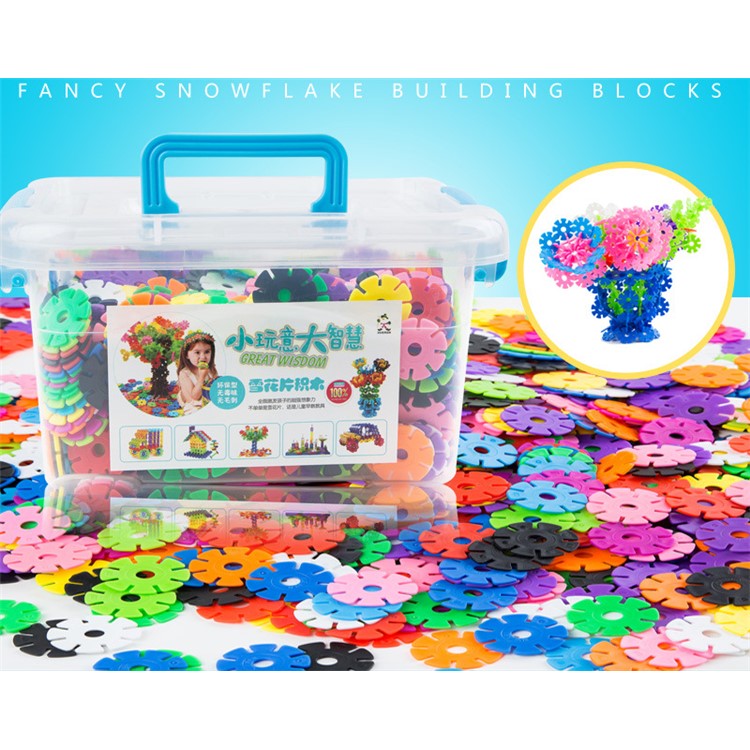 Kids Toy 400 Pcs 12 Vibrant Colors Snowflakes Connect Interlocking Plastic Disc Early Educational Building Toys Puzzle Blocks with Box-7