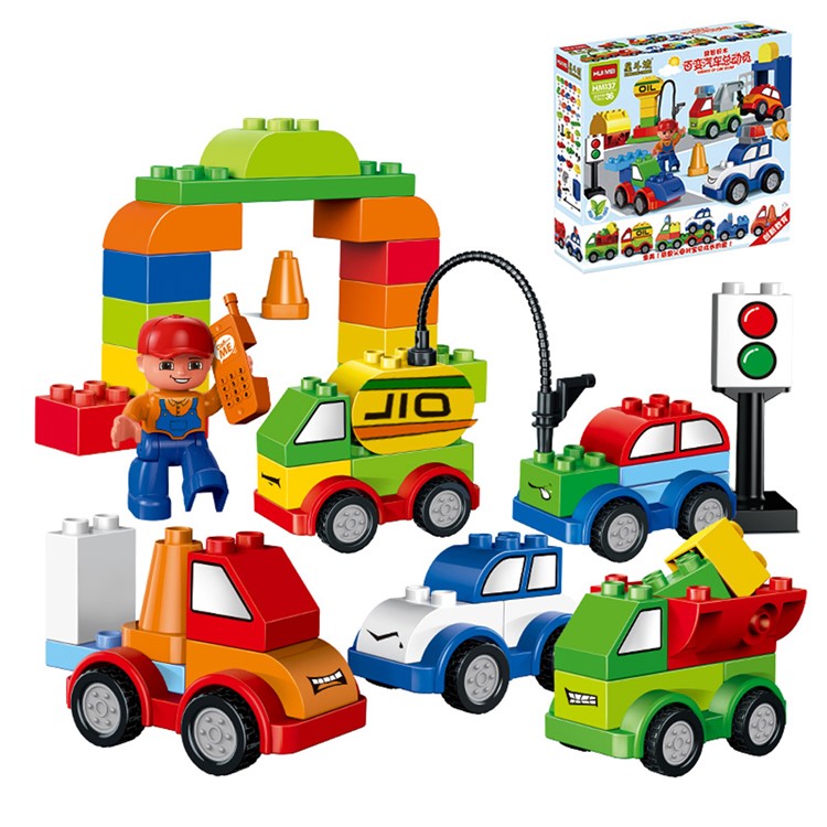 52pcs Creative Cars Variety of Car Story Big Size Building Blocks Bricks Baby Toy-1