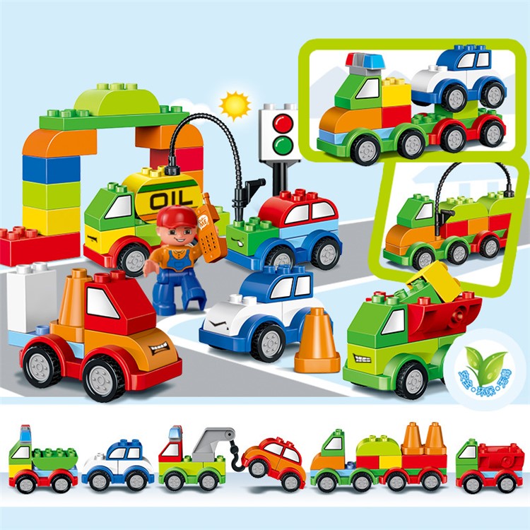 52pcs Creative Cars Variety of Car Story Big Size Building Blocks Bricks Baby Toy-7