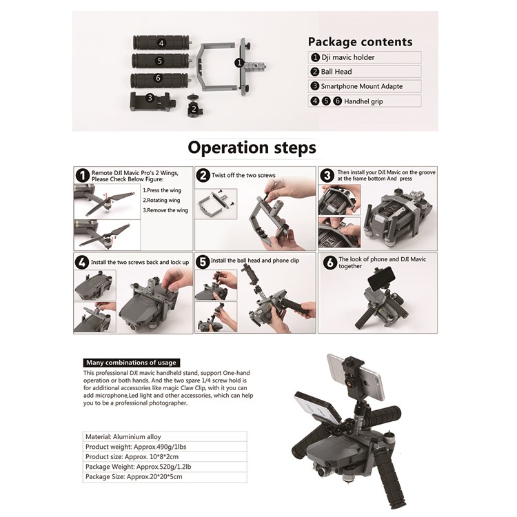 Cinema Tray Metal Dual Handheld Gimbal Camera Stabilizer Bracket Kit for DJI Mavic Pro - Grey-33