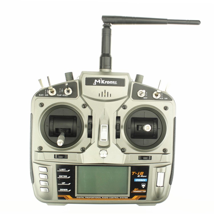 MKRON T-i8 2.4GHz 8CH DSMX Digital Spread Modulation X Compatible Transmitter 3-Pos Switch - Silver-1
