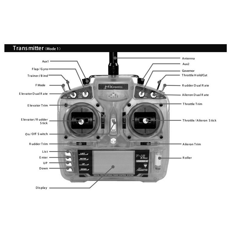 MKRON T-i8 2.4GHz 8CH DSMX Digital Spread Modulation X Compatible Transmitter 3-Pos Switch - Silver-16